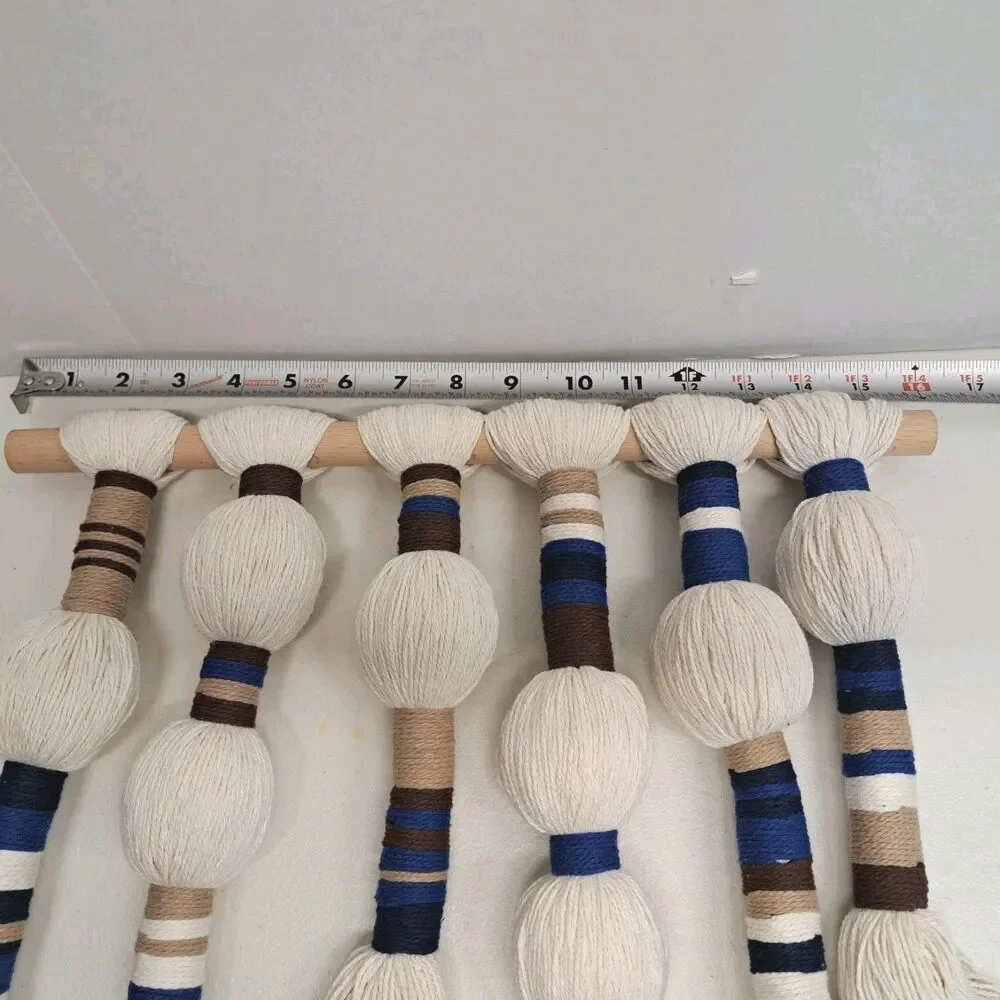 Macrame Wall Hanging Woven Tapestries Handmade Cotton Yarn with Ball Blue